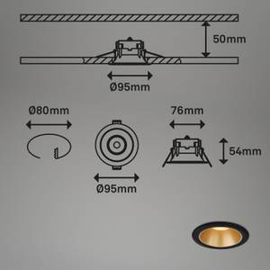 LED Einbauleuchten-Set,schwarz-gold, 3x Schwarz