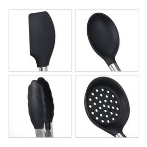 Set ustensiles de cuisine Noir - Argenté - Métal - Matière plastique - 8 x 35 x 5 cm