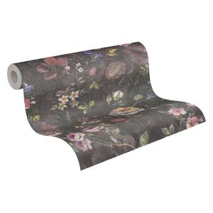 Ökologische Tapete Floral Schwarz - Grün - Multicolor - Rosé - Weiß