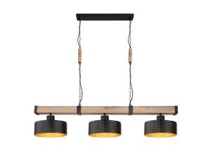 LED Balkenpendelleuchte 3-flammig 110cm Schwarz - Braun - Gold - Holzwerkstoff - Metall - 110 x 10 x 25 cm