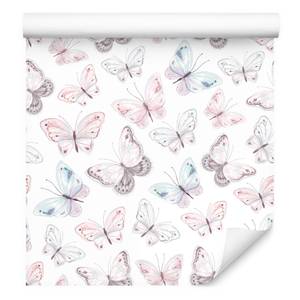 Papier Peint pour enfants papillons Bleu - Gris - Blanc - Papier - 53 x 1000 x 1000 cm