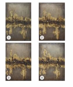 Tableau peint Symmetry of Points Doré - Blanc - Bois massif - Textile - 120 x 80 x 5 cm