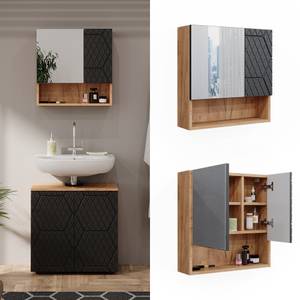 Armoire de salle de bain miroir Irma Marron - Gris - Bois manufacturé - 54 x 55 x 17 cm