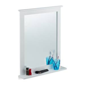 Miroir mural blanc avec tablette bambou Argenté - Blanc - Bambou - Verre - 56 x 68 x 10 cm