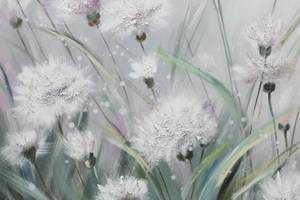 Acrylbild handgemalt Blütenschimmer Grau - Grün - Massivholz - Textil - 60 x 60 x 4 cm