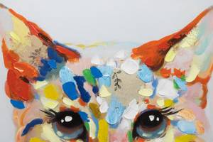 Acrylbild handgemalt Katze im Farbtopf Weiß - Massivholz - Textil - 70 x 100 x 4 cm