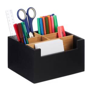 Organiseur bureau noir 5 compartiments Noir - Marron - Bambou - 18 x 10 x 15 cm