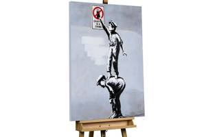 Tableau peint à la main Banksy's Rascals Noir - Blanc - Bois massif - Textile - 75 x 100 x 4 cm