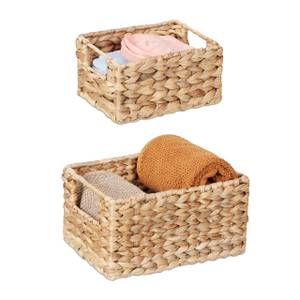 Aufbewahrungskorb Set Wasserhyazinthe Braun - Metall - Rattan - 16 x 12 x 21 cm