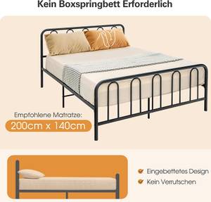 Metallbett Bettrahmen Schwarz - Metall - 164 x 101 x 208 cm