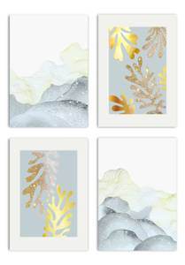 Blaue Koralle Gold Poster Set Papier - 70 x 50 x 70 cm