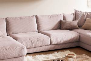 Sofa MADELINE Wohnlandschaft Cord Pink - Armlehne davorstehend rechts - Longchair davorstehend links