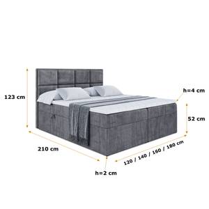 Boxspringbett GALMA Steingrau - Breite: 140 cm - H4