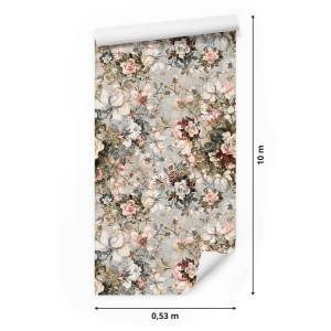 TAPETE Blumen Rosen Blätter Pflanzen Beige - Rot - Papier - 53 x 1000 x 1000 cm