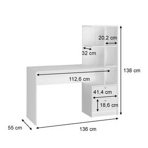 Schreibtisch „Denton“ Weiß Weiß - Holz teilmassiv - 136 x 138 x 55 cm
