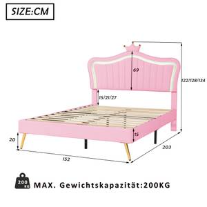 Polster-Kinderbett Aether Ⅳ Pink - Holzwerkstoff - Metall - Massivholz - Kunstleder - 152 x 122 x 203 cm