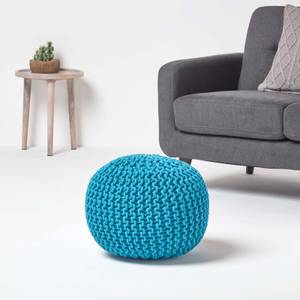 Runder Strickpouf 100% Baumwolle Türkis