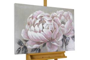 Tableau peint Everlasting Flower Rose foncé - Bois massif - Textile - 90 x 60 x 4 cm