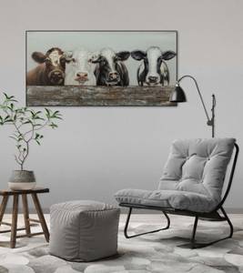 Tableau peint Animal Friendship Noir - Blanc - Bois massif - Textile - 100 x 50 x 4 cm