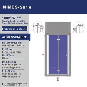 Duschtür Nische Glas Chromoptik Breite: 100 cm