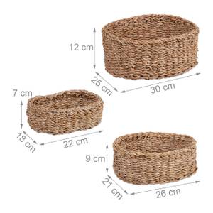 3-tlg. Aufbewahrungskorb Set aus Seegras Braun - Rattan - 30 x 12 x 25 cm