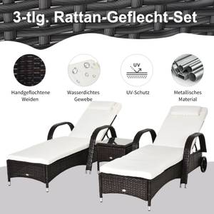 Sonnenliege-Set (3er-Set) 862-011BN Braun - Weiß - Polyrattan - 73 x 103 x 200 cm