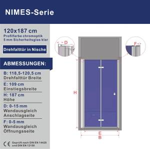 Falttür Duschtür Nischentür Duschwand Breite: 120 cm