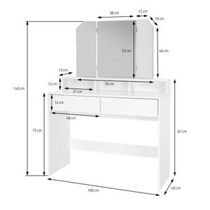 Schminktisch mit Hocker Weiß - Holzwerkstoff - 40 x 140 x 100 cm