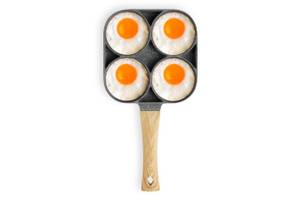 Poêle à frire pour œufs | 4 emplacements Gris - Métal - En partie en bois massif - 19 x 2 x 38 cm