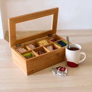 Boîte à thé en bambou 6 8 compartiments Largeur : 28 cm