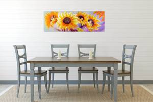 Bild handgemalt Symphony of Sunflowers Orange - Gelb - Massivholz - Textil - 150 x 50 x 4 cm