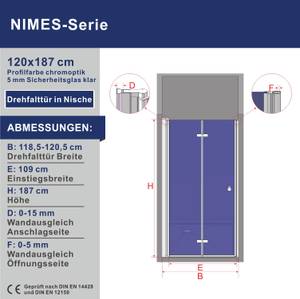 Falttür in Nische Nischentür Duschtür Breite: 120 cm