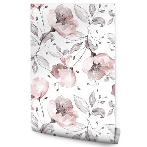 Papier Peint fleurs feuilles pastel Gris - Blanc - Papier - 53 x 1000 x 1000 cm