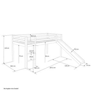 Lit mezzanine avec rideau 1487 Noir - Blanc - Sans sommier - Blanc - Avec rideau - Avec échelle - Avec toboggan - Avec tunnel