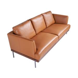 3-Sitzer-Sofa aus Leder mit Stahlbeinen Braun - Echtleder - Textil - 214 x 87 x 93 cm