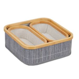 Lot de 3 paniers de rangement en bambou Gris - Blanc - Bambou - Bois manufacturé - Textile - 34 x 13 x 34 cm