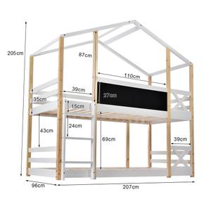 Lit maison pour enfants Hemera Ⅲ Noir - Blanc - Bois manufacturé - Métal - Bois massif - Bois/Imitation - 96 x 205 x 207 cm