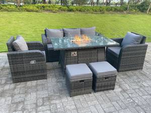 Rattan Sofa Gartenmöbel Set 7 Sitzer Grau - Polyrattan - Stein - 80 x 68 x 140 cm