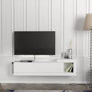 Meuble TV mural Luhanka Blanc - En partie en bois massif - 150 x 39 x 30 cm