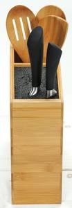 Messerblock mit Utensilienbox Beige - Bambus - 21 x 23 x 10 cm