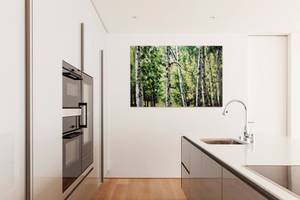 Tableau peint Salut amical de la forêt Vert - Bois massif - Textile - 120 x 80 x 4 cm
