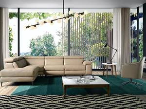 Canapé d'angle en cuir avec relax Beige - Marron - Gris - Cuir véritable - Textile - 295 x 97 x 232 cm