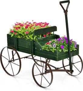 Blumenständer Holzwagen Pflanzwagen Grün