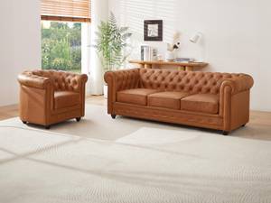 Couchgarnitur CHESTERFIELD 2er-Set Braun - Echtleder - 88 x 72 x 205 cm