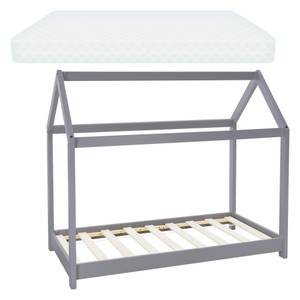 Lit d'enfant avec toit 70x140cm Gris Gris - Bois manufacturé - 78 x 128 x 146 cm