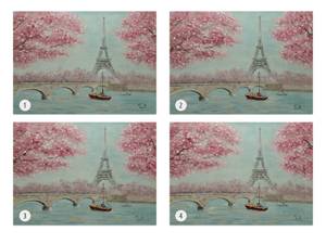 Bild handgemalt In der Stadt der Liebe Blau - Pink - Massivholz - Textil - 100 x 70 x 4 cm