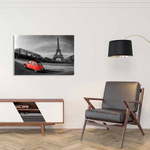 Tableau tour eiffel et 2cv rouge 45 x 30 cm - Métal