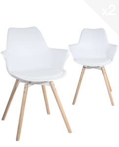 Lot de 2 Fauteuils MOTI Blanc - Matière plastique - Bois/Imitation - 59 x 82 x 47 cm