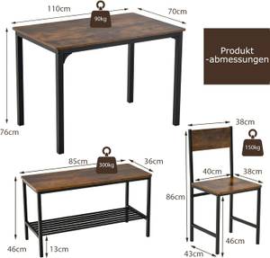 Essgruppe KC55737(4-teilig) Braun - Holzwerkstoff - Breite: 70 cm