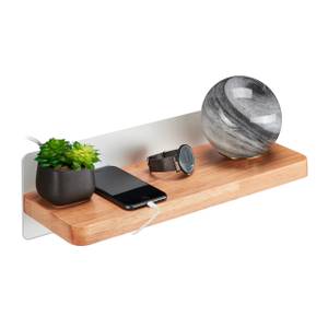 Wandregal mit USB & Lampe Braun - Weiß - Holzwerkstoff - Glas - Metall - 40 x 19 x 17 cm